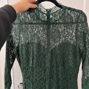 Green lace maxi dress, size Large, 3/4 sleeves, wedding guest dress